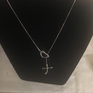 Open heart and cross lariat necklace